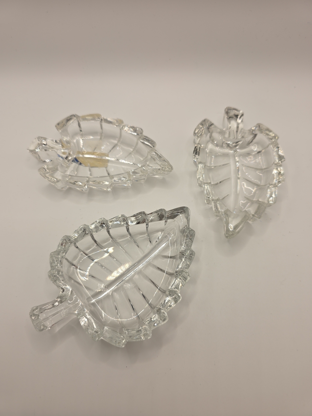 Vtg Crystal Clear Industries Leaf Trinket Dishes Set Of 3